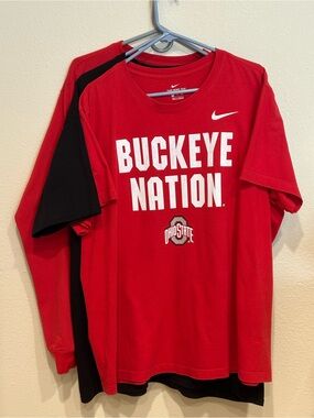 Three Buckeye Ohio State University Tee Shirts: 1 Red XXL,1 Black XXL, 1 Red XL